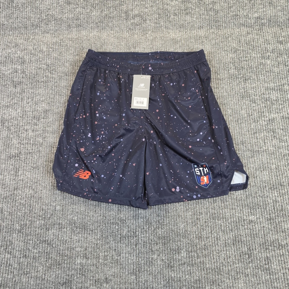 New Balance Mens Staple Short M Medium Paint Splatter Navy Blue DMS011 MLT...